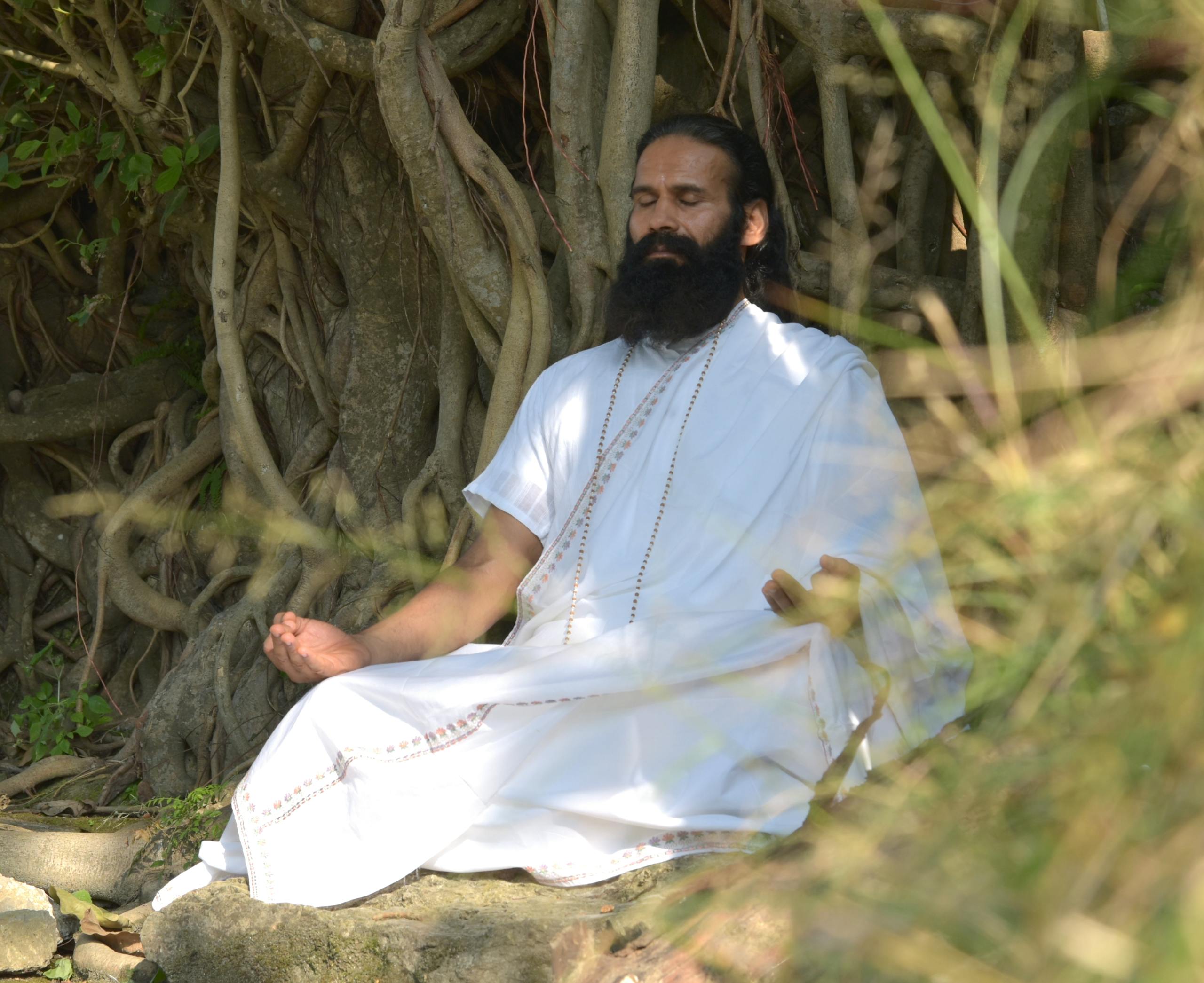 A Bearded Man Meditating